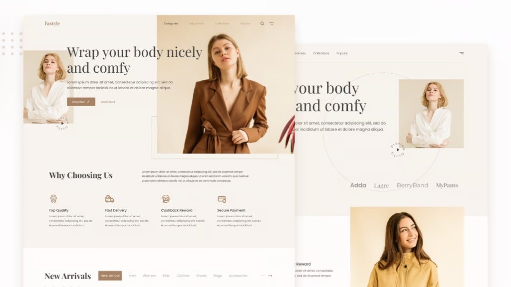 Online Kıyafet Mağazanızı ve Dijital Varlığınızı Oluşturmak Laptop ve telefonda görüntülenen modern moda markası web sitesi
